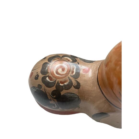 Vintage Tonala Mexican Pottery Cat Art Figurine Statue 7.5 X 7 coral orange - Picture 5 of 9